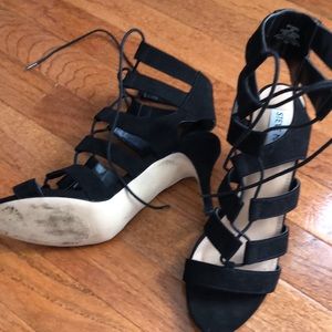 Steve Madden approximately 3 inch open toed lace up ankle heel